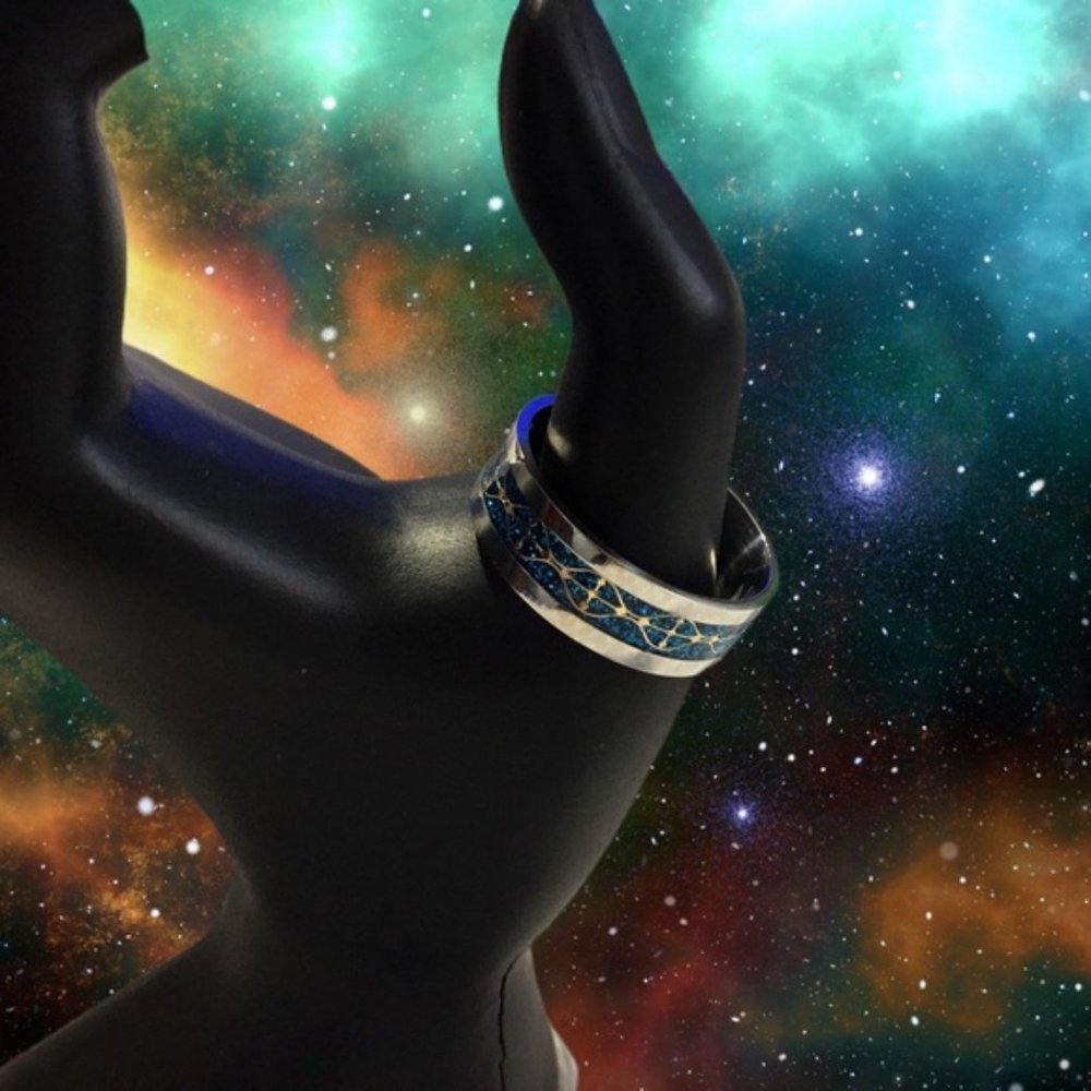 SOLD! Hieroglyphic Turquoise Stainless Band - Picture 3 of 5